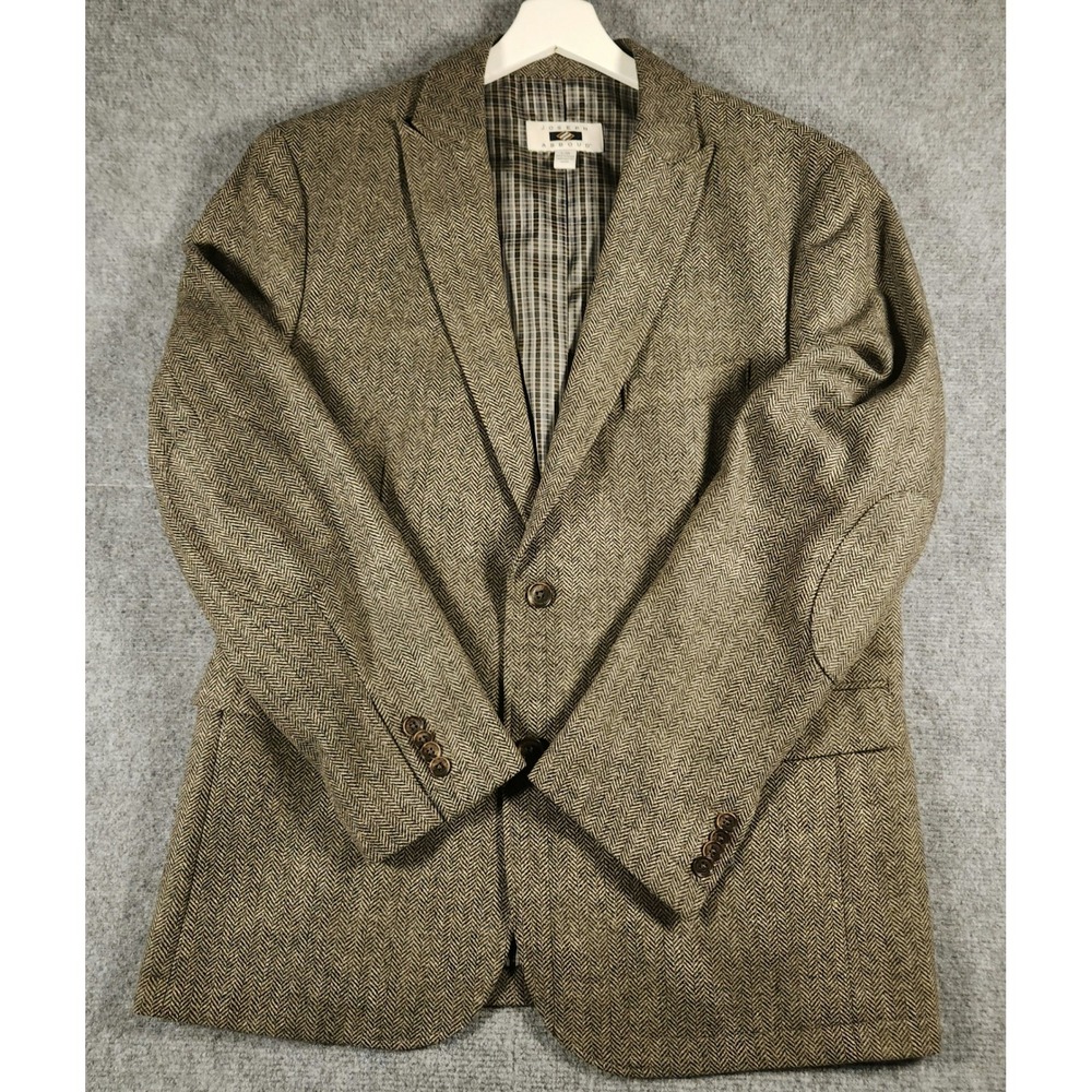 Joseph Abboud Blazer Mens L Wool Herringbone Brown Elbow Patches Sport Coat